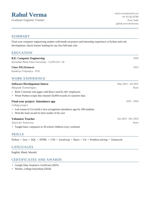Academic resume template preview