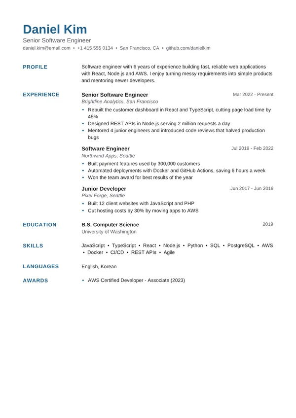 Chronological resume template preview