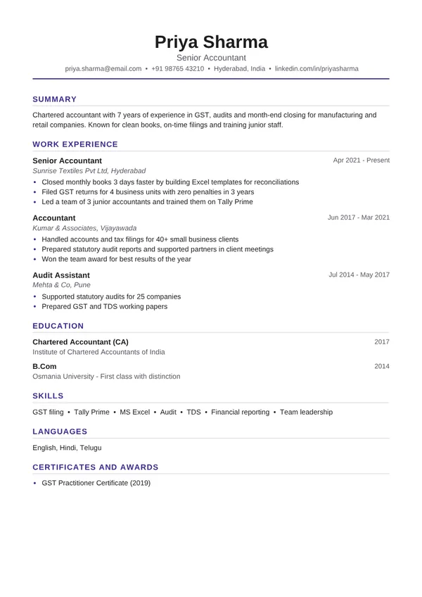 Classic resume template preview