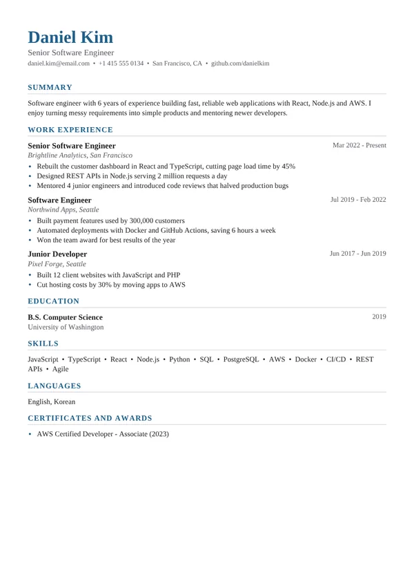 Compact resume template preview