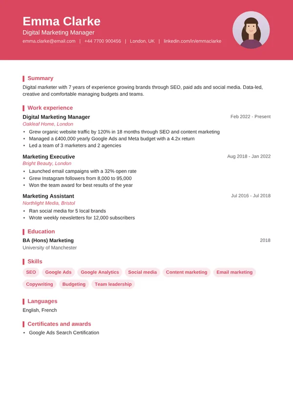 Coral resume design preview