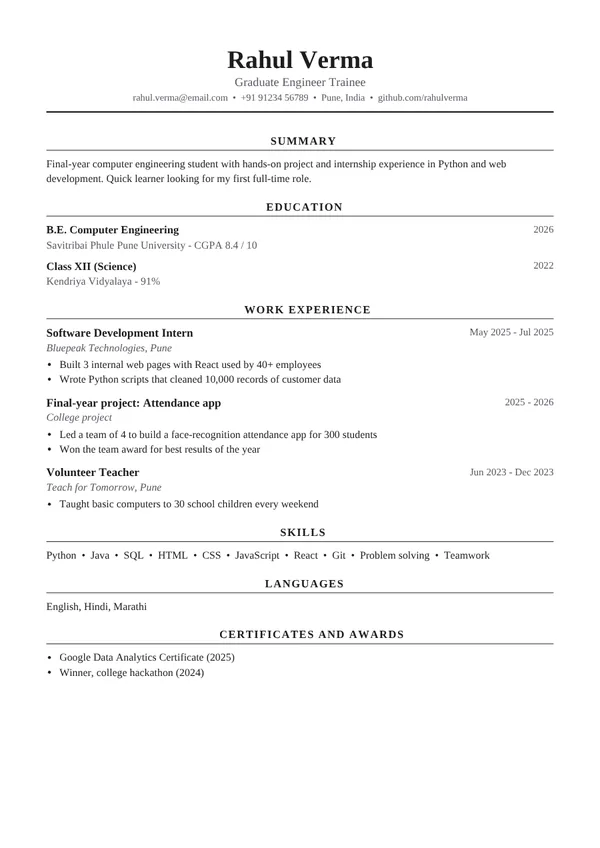 Harvard resume template preview