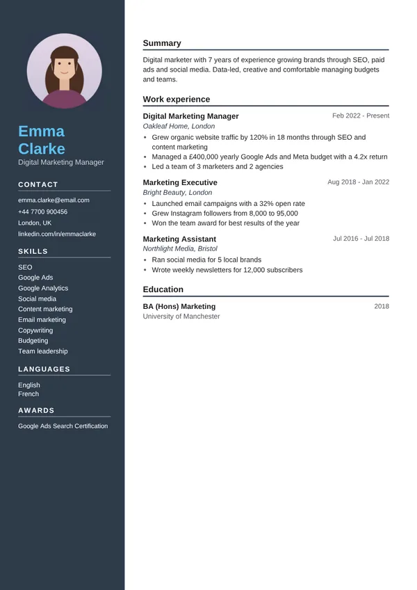 Slate Sidebar resume design preview