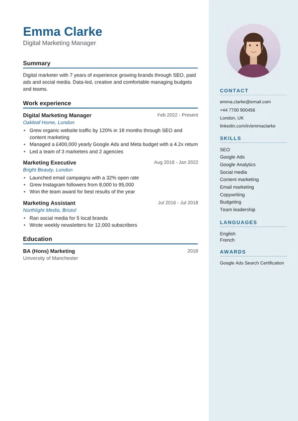Soft Sidebar resume template preview