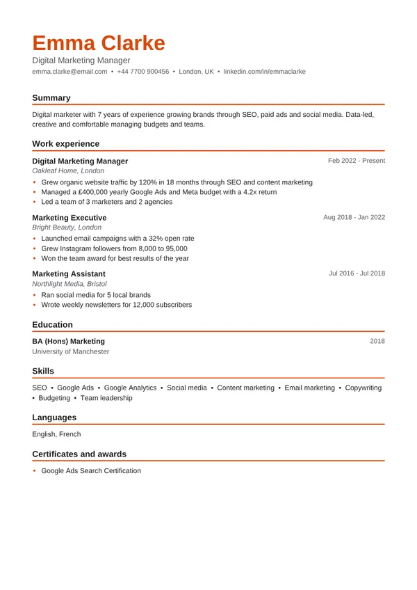 Swiss resume template preview
