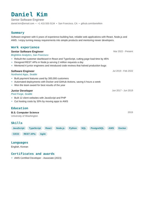 Tech resume template preview