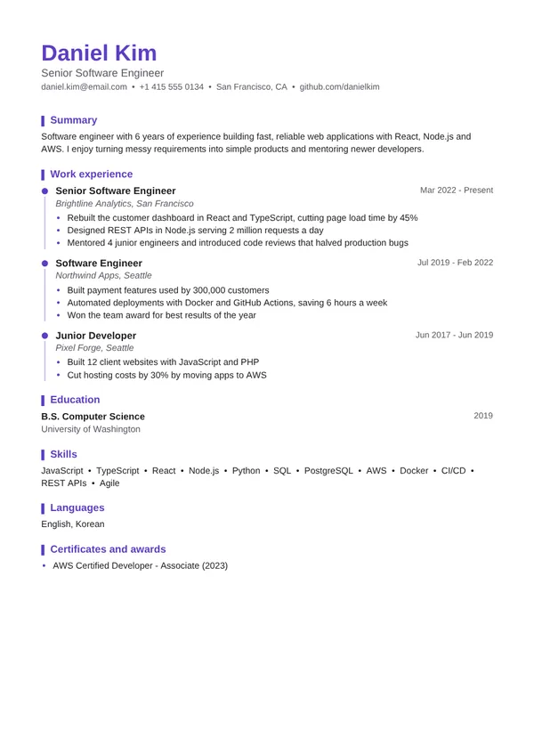 Timeline resume template preview