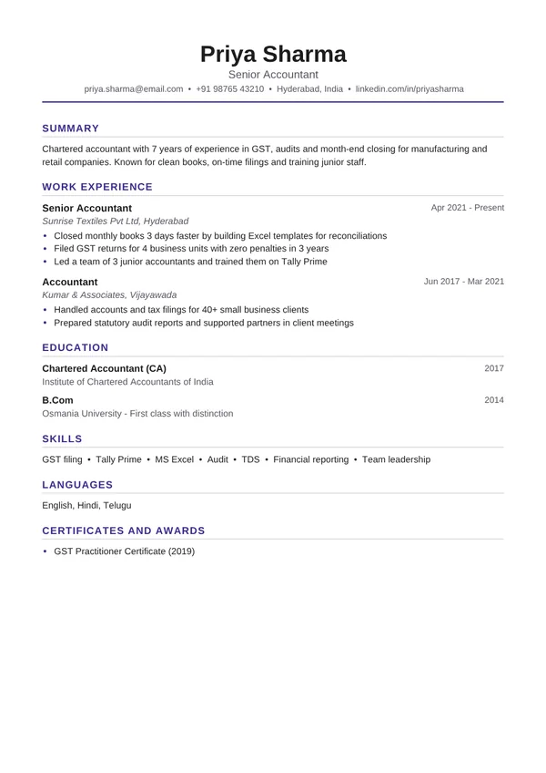 Accountant resume example
