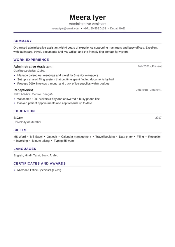 Administrative Assistant resume example