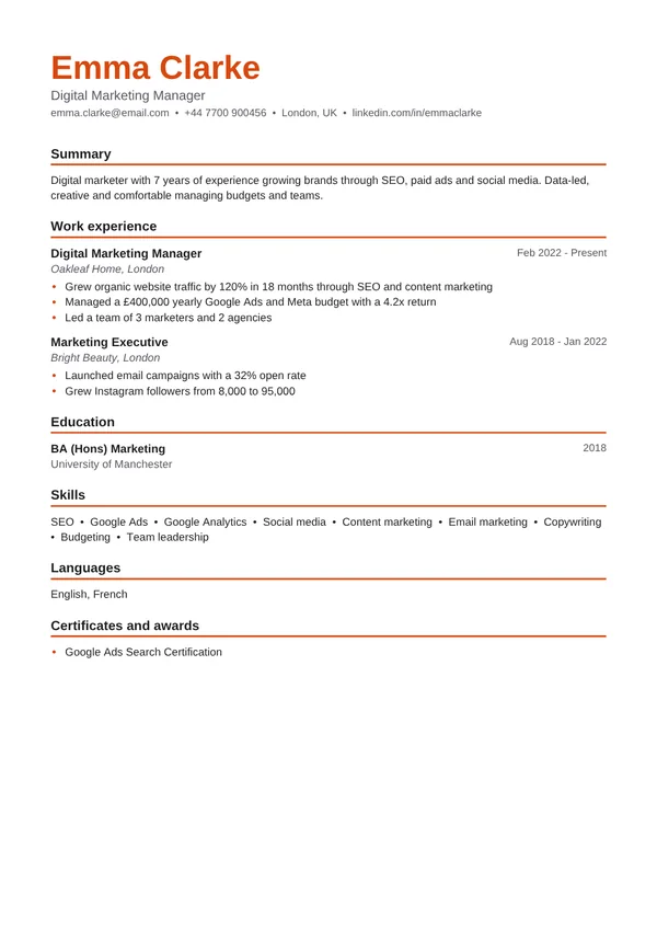 Marketing Manager resume example