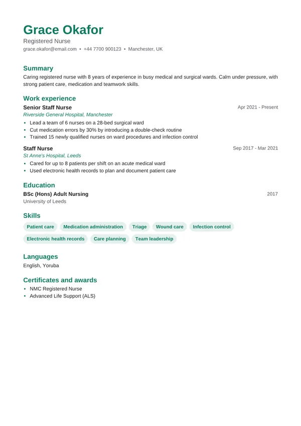 Nurse resume example