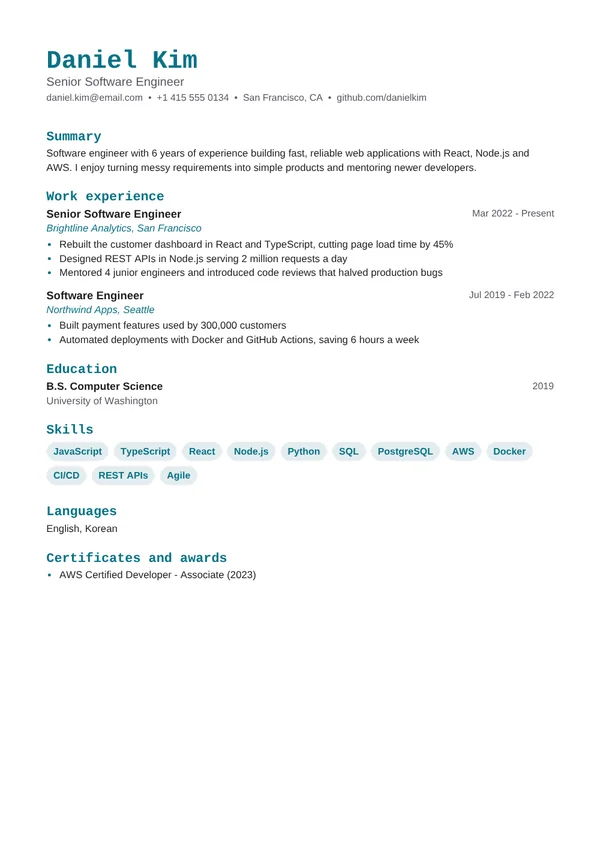 Software Engineer resume example