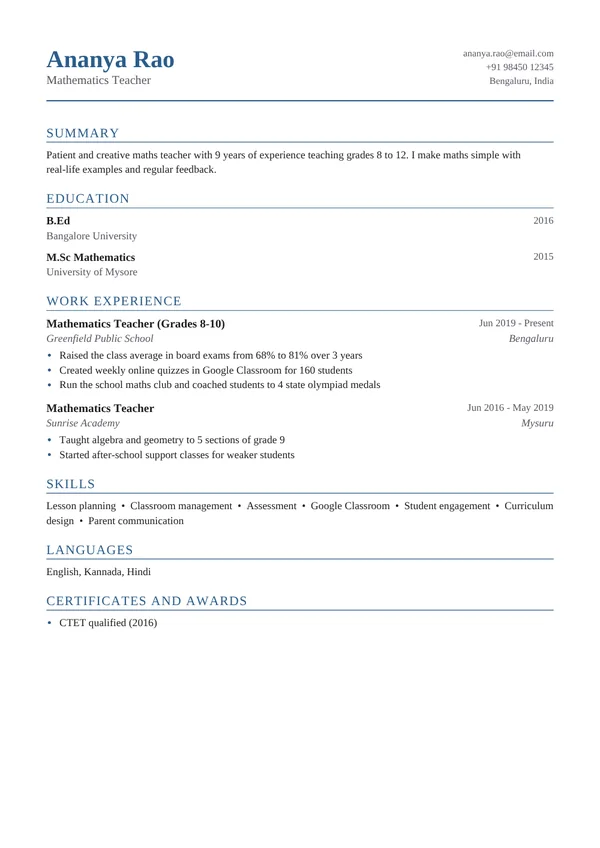 Teacher resume example